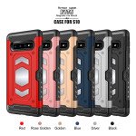 Wholesale Galaxy S10 Metallic Plate Case Work with Magnetic Holder and Card Slot (Red)